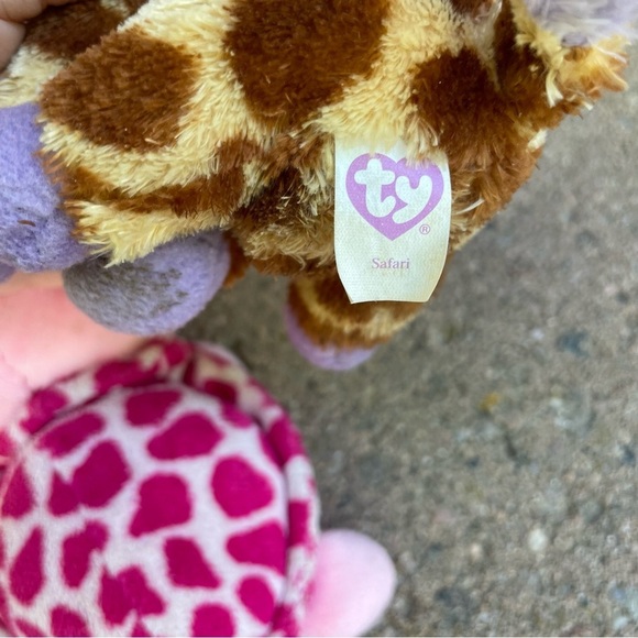 Ty Safari Giraffe Myrtle the Turtle Beanie Baby Brown Pink Plush Toy Set - Picture 4 of 5
